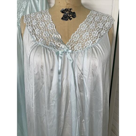 Vanity Fair 60s 70s Vintage Green Nylon Lace Trim Robe Nightgown Set Sz Medium - Picture 2 of 14